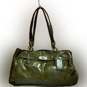 Coach Olive Green Patent Leather Satchel Shoulder Bag